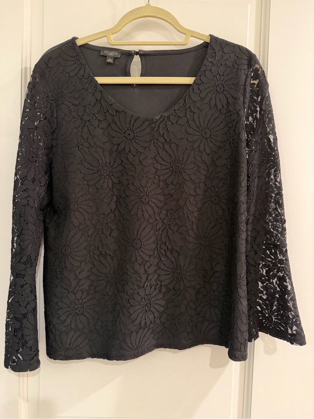 Talbots Black Floral Lace Long-Sleeve Top